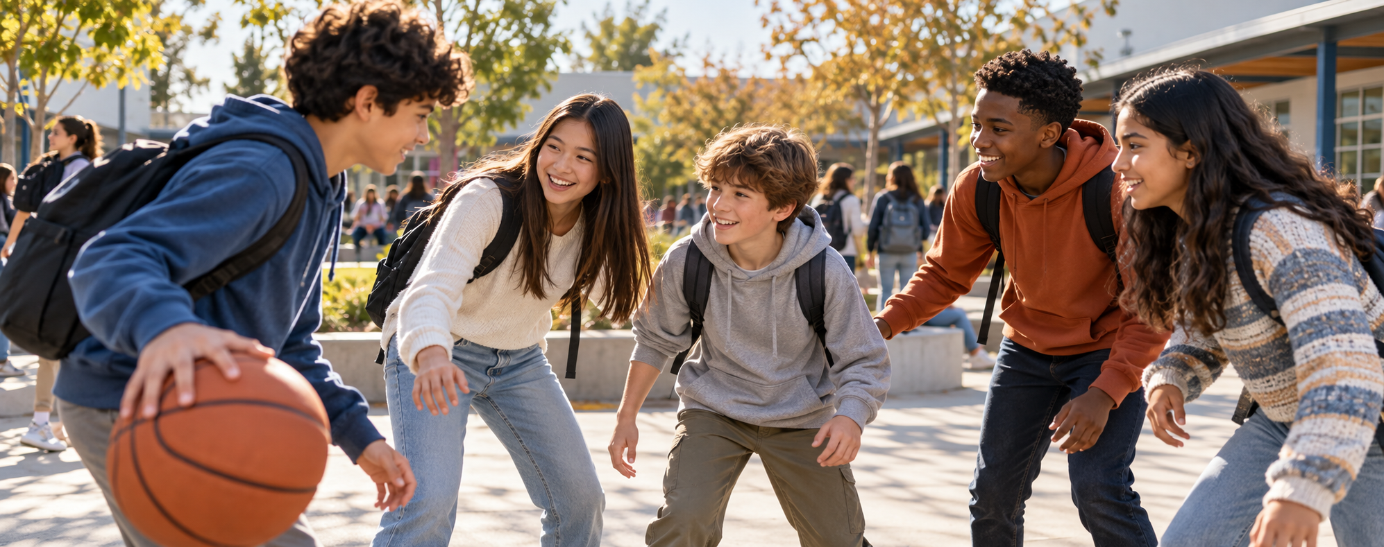 Students spending time together in a school courtyard